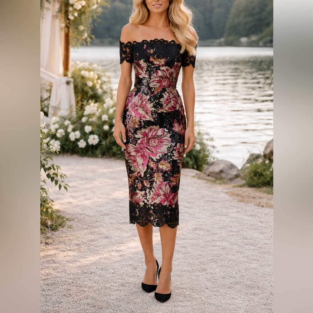 Marchesa Notte‎ Floral Sequin Sheath $795